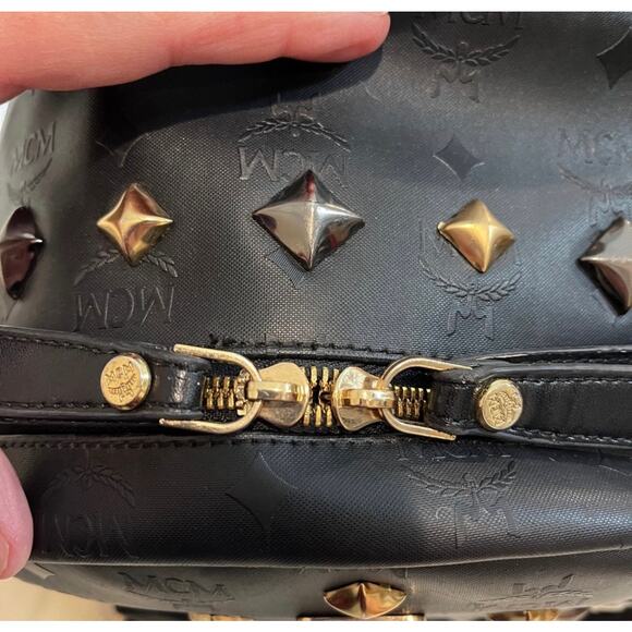 MCM Black Stark with Gold and Silver Pyramid Studs Backpack - Picture 8 of 12